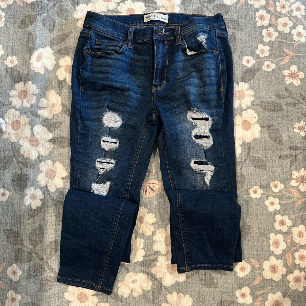Mudd Dark Blue Distressed Straight Leg Jeans
